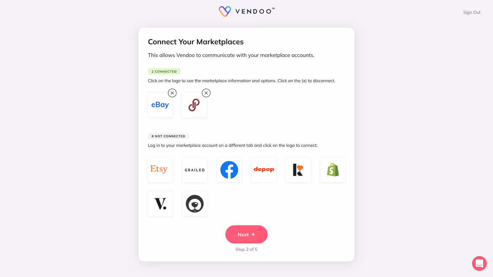 step 2: marketplaces (connected)