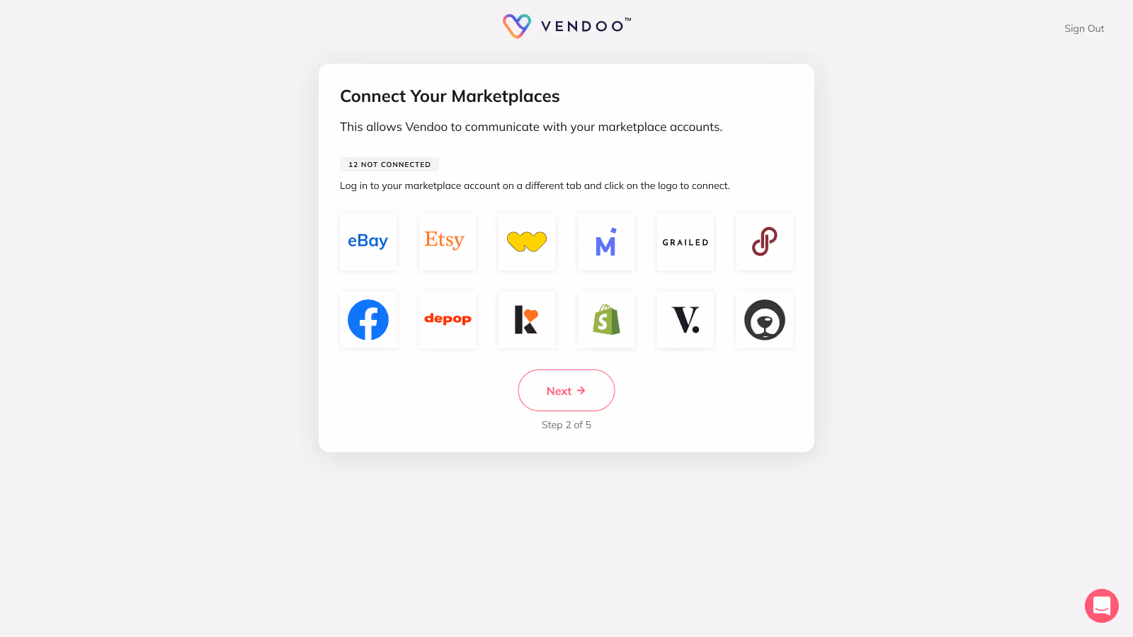 step 2: marketplaces (not connected)